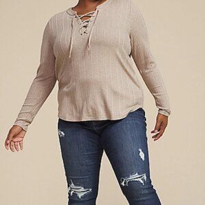 Maurices Beige Lace-Up Blouse